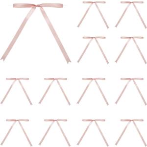 MECCANIXITY 100 Pcs 5x7 Twist Tie Bows Satin Ribbon Bows Wrapping Bows for Craft DIY Sewing Wedding Decor Birthday Party Treat Bags Soft Pink