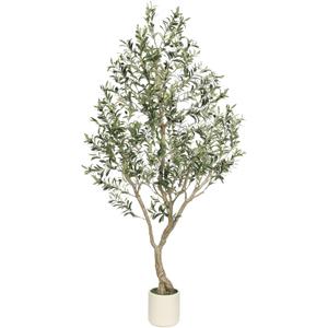 LYERSE Faux Olive Tree 7ft with Sturdy White Planter, Artificial Olive Tree