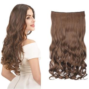 REECHO 20" 1-Pack 3/4 Full Head Curly Wave Clips in on Synthetic Hair Extensions HE008 Hairpieces for Women 5 Clips 4.5 Oz per Piece - Medium Warm Brown