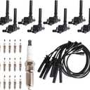 8Pcs Ignition Coils Pack UF378 + 16Pcs Spark Plugs + 8Pcs Spark Plug Wires Set for Chrysler 300, for Dodge Durango Magnum, for Dodge Ram 1500 2500 3500, for Jeep Grand Cherokee, 2003-2005, 5.7L