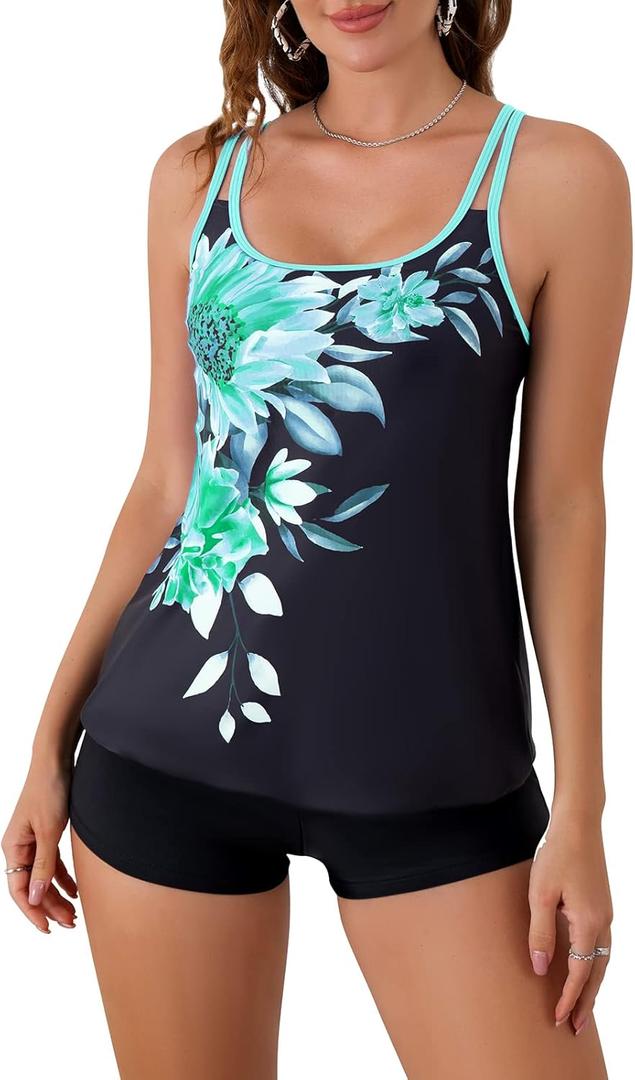 B2prity Tankini Swimsuits for Women Two Piece Bathing Suits Tummy Control Long Torso Tank Tops with Shorts, 16W