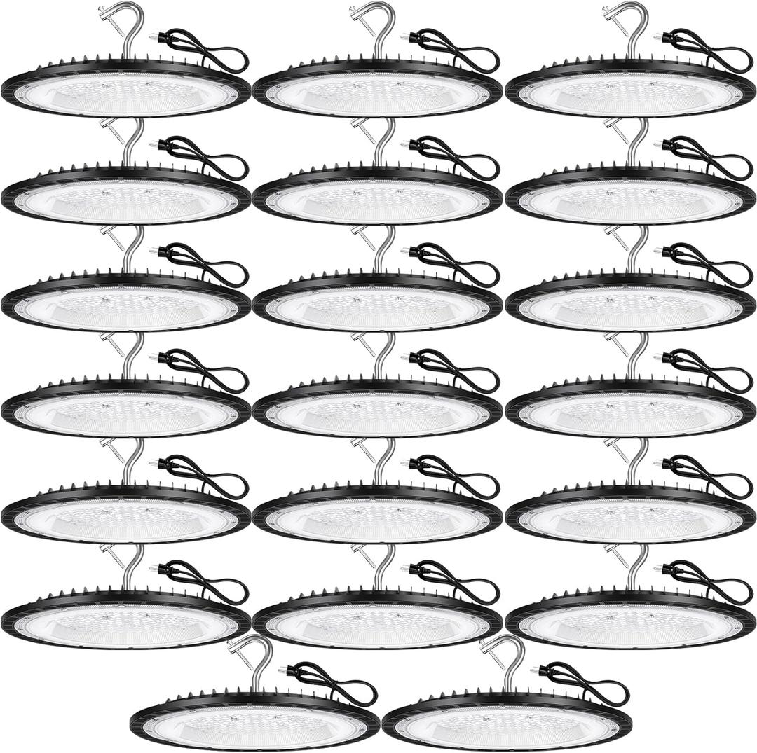 20 Pack 150W UFO Led High Bay Light Fixture,5000K Daylight Commercial Shop Bay Lighting,120VAC,21000LM,[650W MH/HPS Equiv.] US Plug Area Lighting for Warehouse/Barn/Gym/Factory/Workshop