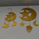 Krismax Ramadan Decorations for Home - 2025 - 2 Pieces - Moon & Star Hanging Ornaments - Wall Decor - Eid Party Decoration (Medium, Golden)
