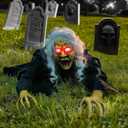 Hourleey Halloween Outdoor Decorations, Animated Zombie Groundbreaker Climbing Prop with Lighted Eyes and Scary Sound, Halloween Decor for Graveyard Haunted House Indoor Lawn Yard