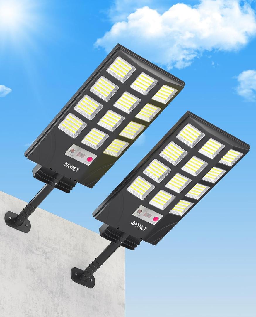 JAYNLT Solar Lights for Outside, 5 Lighting Modes Solar Flood Security Light with Motion Sensor & Dusk to Dawn&Remote, 6500K Street Lamps for Yard Garden,Shop - 2PACK