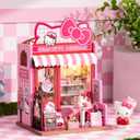 Hands Craft Hello Kitty Patisserie Miniature House Kit with Hello Kitty Figurine Kawaii 3D Puzzle with Switch Activated LED Lights DIY Wooden Craft Kit for Bedroom or Bookshelf Decor & Gifts