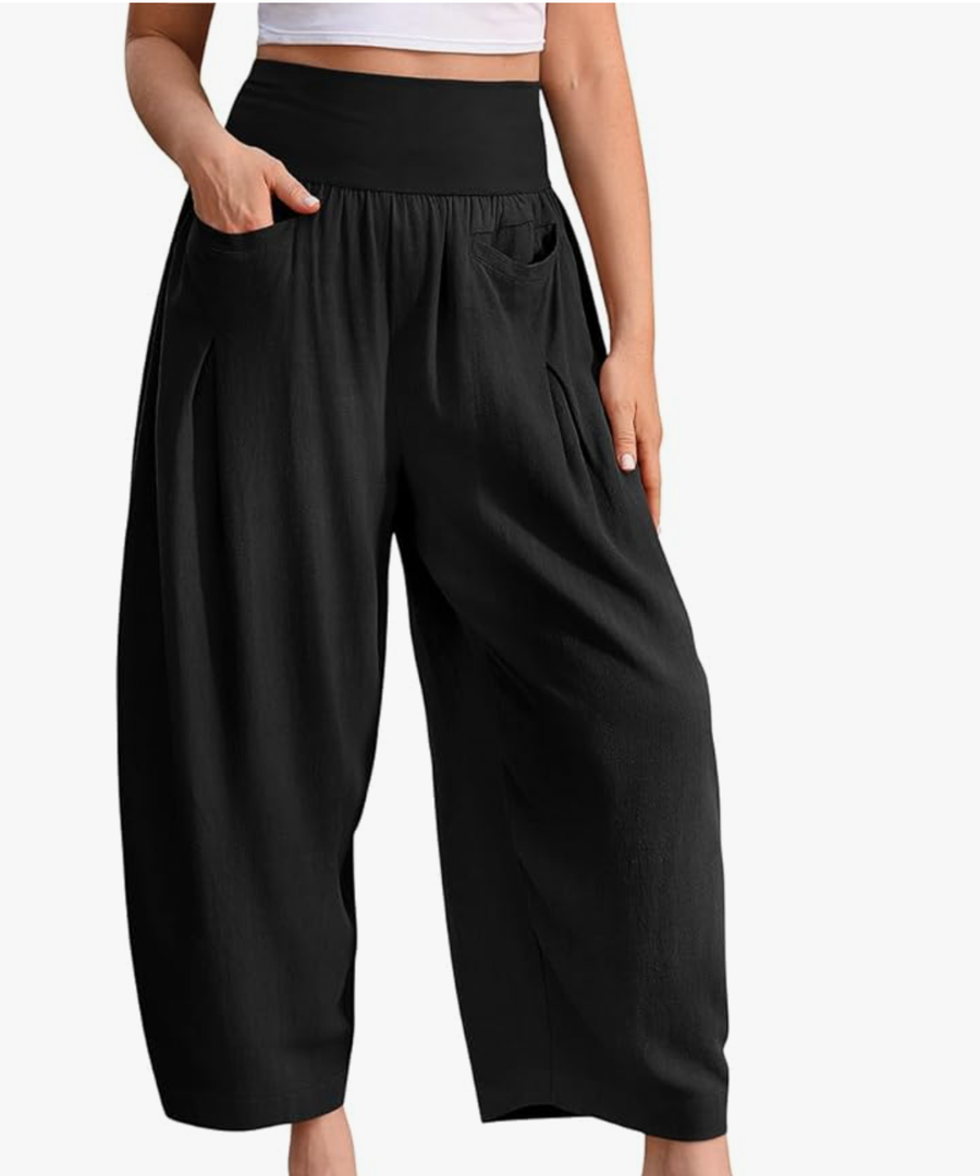TARSE Women’s Linen Harem Pants Loose Fit Boho Casual Trousers Wide Leg Lounge Pants with Pockets Large