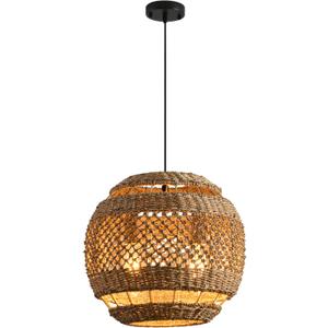 1-Pack 13.77 Rattan Pendant Light Fixture,2-Light Bohemian Handmade Woven Bamboo Wicker Suspension Farmhouse Chandelier for Kitchen Island Bedroom Living Room