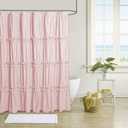 Farmhouse Ruffle Shower Curtain with Handmade Ruched, Vintage Ruffled Fabric Bathroom Curtains, Decorative Elegant Bathroom Curtain with 12 Holes, Peach Pink, 72" W x 72" H(N60049)