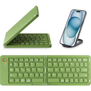 Mini Foldable Bluetooth Keyboard - Portable Wireless Full Size Keyboard (Sync Up to 3 Devices), Ultra-Slim Aluminum Travel Folding Keyboards for iPhone iPad Mac Android Windows iOS (Green)