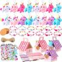 Remuuly 88 Pcs 12 Sets Unicorn Party Favor for Girls Mini Unicorns Stuffed Animals Bulk Plush Keychains Gift Box Bracelet Sticker for Goodie Bag Birthday Students
