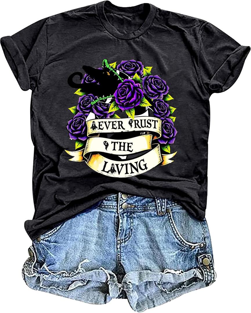 Halloween Shirts for Women Vintage Poster T-Shirt Graphic Printed Letters Casual Short Sleeve Top Tees (Medium, Darkgery1)