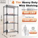 Whitmor 4 Tier Storage Shelves, Heavy Duty Metal Shelving, 400 lbs Capacity per Shelf, 1600 lbs Total, Easy Assembly for Kitchen, Garage, Plant, 18" L x 12" W x 38" H, Black