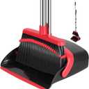 NACENA Broom and Dustpan Set, 52-in Long Adjustable Handle Broom Dustpan Combo with Dustpan Teeth to Automatically Clean Hair Suitable for Home Kitchen Office Hall FloorBlack&Red (1 Pack)