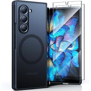 TORRAS Magnetic Shockproof Designed for Samsung Galaxy Z Fold 6 Case with Screen Protector, [Compatible with Magsafe] [Military Grade Drop Tested] Translucent Slim Phone Case ONLY for Z Fold 6, Black (No Pen Holder)