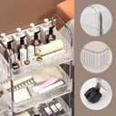 4 Tier Rolling Cart with Hanging Basket, Acrylic Storage Carts with Lockable Wheels, Utility Carts Storage Organizer Serving Cart for Office, Living Room, Kitchen, Bathroom