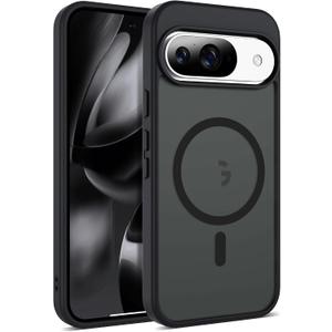 4 x Compatible with Google Pixel 9 Case & Google Pixel 9 Pro Case with Magnetic [Compatible with Mag-Safe] Slim Translucent Matte Phone Cases with Anti-Fingerprint Tech, Black