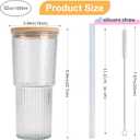 32oz Ribbed Glassware Large Cup, Glass Cups With Lids And Straws,Iced Coffee Cups With Lids,Glasses Drinking Set,Cute Cups,Boba Cup,With Straw Brush,Ideal Gift