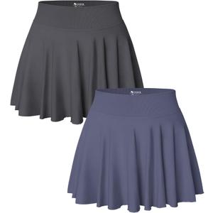 OQQ Women 2 Piece Skirts 2 in 1 Flowy Basic Versatile Stretchy Flared Casual Mini Skirts (Medium, Darkgrey,grey Blue)
