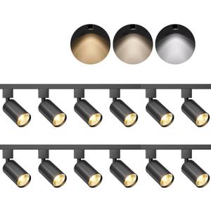 VONLUCE 12-Light Track Light Kit with Rails, 3-CCT LED Track Lighting with Rotatable Heads 5ft Power Cord & Plug, Adjustable Modern Ceiling Spotlight for Hallway, Black