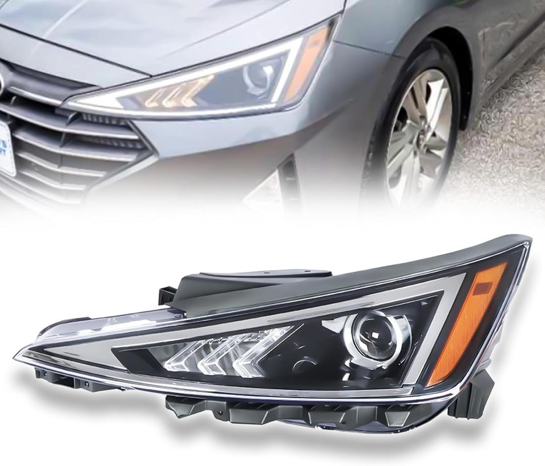 Headlight Assembly Compatible with 2019 2020 Hyundai Elantra with Bulbs (Driver Left Side)