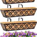Y&M 4pcs 24 Inch Window Deck with Coconut Coir Liner, 24" Railing Planter Horse Trough Coco Basket Boxes Metal Hanging Flower Balcony for Outdoor Garden Fence Lawn