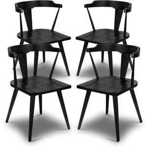 POLY & BARK Mid Century Modern Enzo Black Dining Chair  Solid Oak Wood Splat Back Chair, 18" Seat Height, 32" Tall  Stylish MCM Kitchen & Dining Room Chair - Set of 4