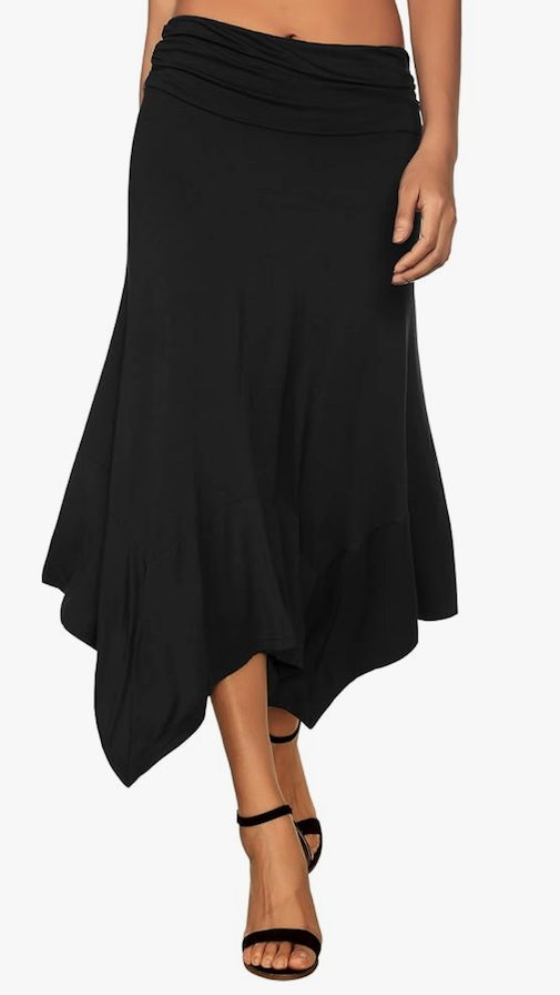 DJT Women's Flowy Handkerchief Hemline Midi Skirt, Size S