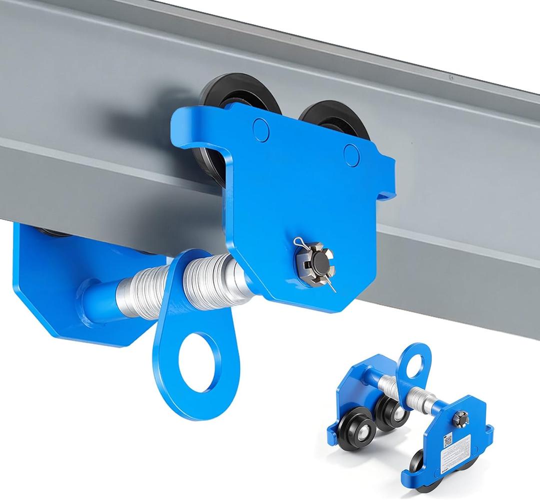 VEVOR Manual Trolley, 2200 lbs/1 Ton Load Capacity, Push Beam Trolley with Dual Wheels, Adjustable for I-Beam Flange Width 2.4" to 7", Heavy Duty Carbon Steel Garage Hoist for Straight & Curved I Beam