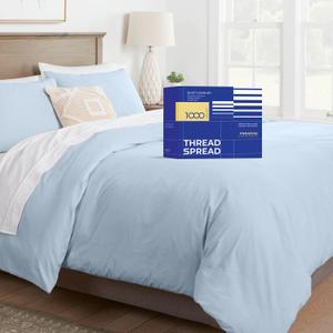 Oversized King Duvet Cover, 1000 Thread Count Sateen 1 Piece Egyptian Cotton Quality Duvet Cover, 100% Pure Cotton Comforter Cover, Zipper Closure, 7 Corner Ties - (Light Blue)