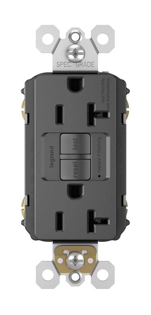 Legrand Radiant 20 Amp GFCI Self-Test Decorator Duplex Electrical Outlet, Wall Power Outlet for Home Safety, 2097BKCCD12, Black, 1 Count