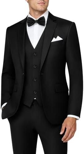 MAGE MALE Mens 3 Piece Suits Slim Fit Tuxedo Suit Set Soild Prom Wedding Suits One Button Blazer Vest Pants Set M