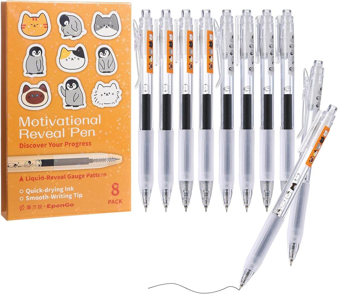 2 x Cat Pens, Animal Pattern Gel Pens, 8-Pack, 0.5mm Fine Point Black Ink, Quick-Drying & Smooth Writing for School, Note-Taking, Journaling & Office Use