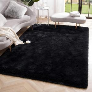 Amearea Premium Soft Fluffy Area Rug Modern Shag Carpet, 3x5 Feet, Fuzzy Shaggy Rugs for Bedroom Living Room Teen Apartment Decor, Comfortable Indoor Furry Dorm Carpets, Black