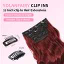 Clip in Hair Extensions 4PCS 200g/5oz Long Wavy Curly Balayage Hair Extensions Clip Ins for Women Thick Double Weft 22 Inch Hairpieces (Wine Red)
