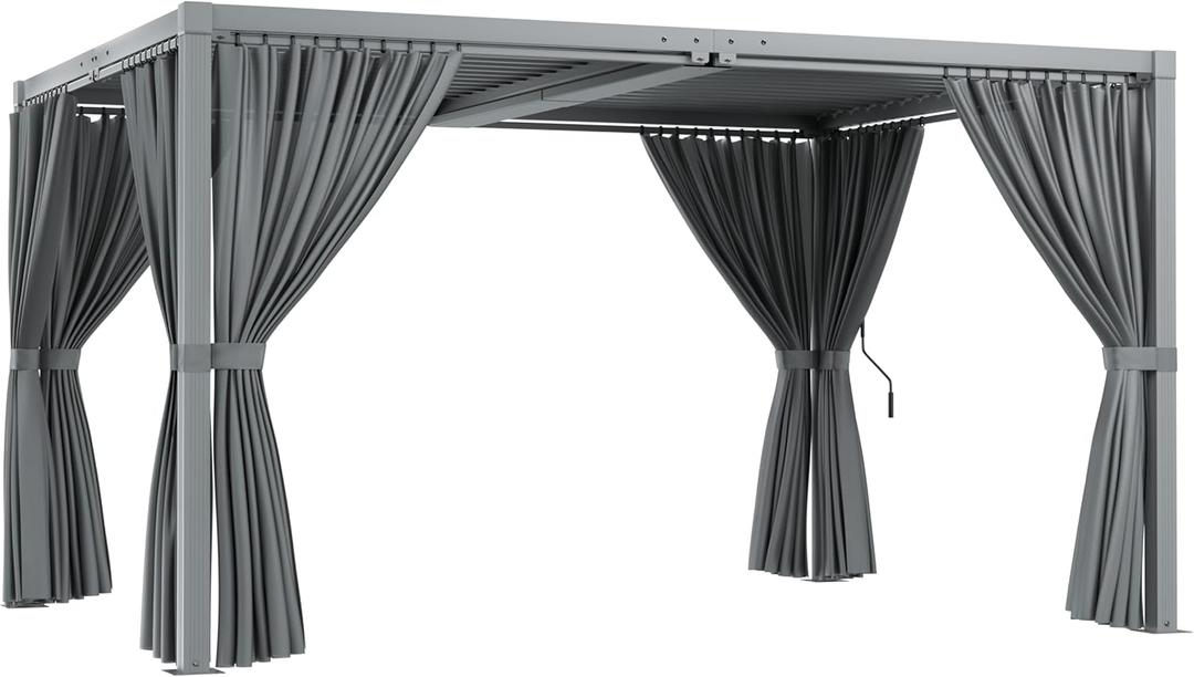 Louvered Pergola 10' x 13' with Waterproof Curtains