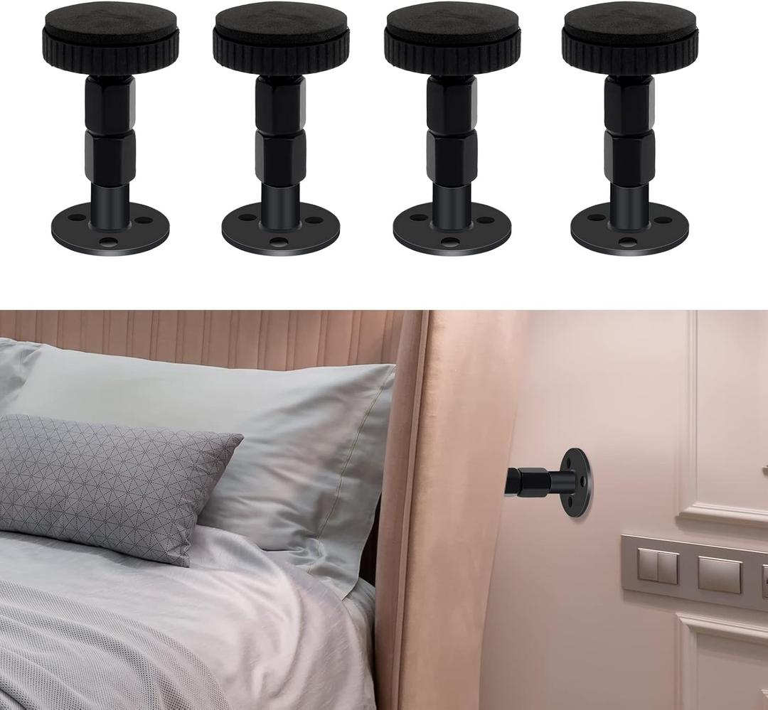4Pcs Headboard Stoppers for Wall, Adjustable Headboard Stoppers, Bed Noise Stopper for Headboard, Couch, Bed Wall Bumper, Wall Protector, Easy to Install(1.18-2.52In) (Large) (Black)