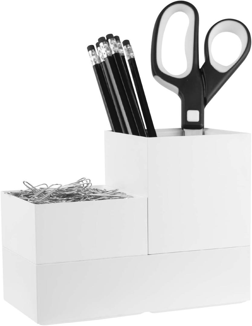 Bostitch Office Konnect Desk Organizer Accessory Tray & Storage Cup Bundle, Stacks for Desktop Storage, Makeup Organization, White (Kit)