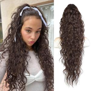Ponytail Extension - 30 Inch Long Curly Pony Tails Hair Extensions, Claw Clip Ponytail Extension, Soft Synthetic Hair Pieces for Women (Color:Dark Brown)