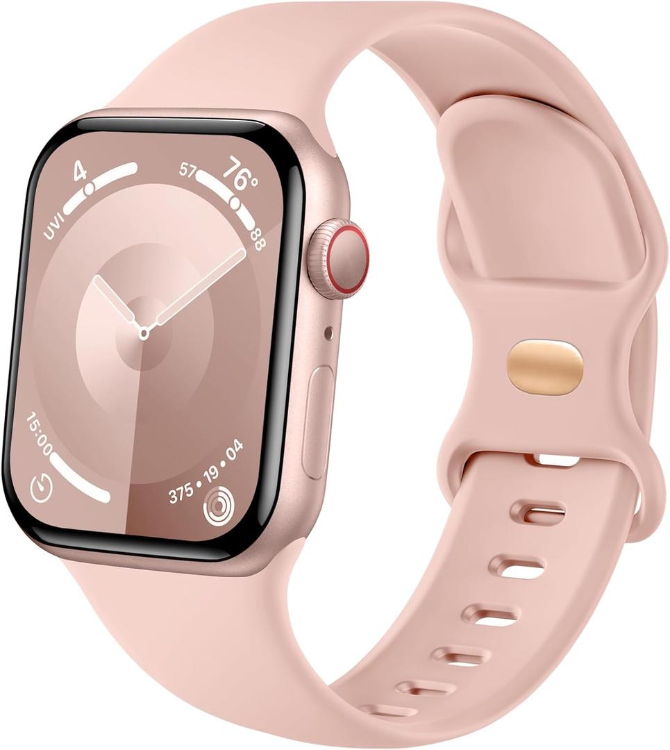 Sport Band Compatible with Apple Watch Band 44mm 45mm 46mm 40mm 42mm 38mm 41mm 49mm, Soft Silicone Waterproof Replacement Strap for iWatch Watch Series 11 10 9 8 7 6 5 4 3 2 1 SE Ultra Women Men (Sand Pink)