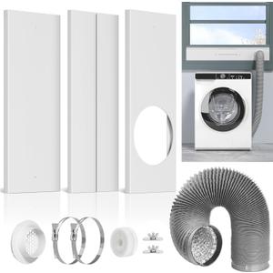 Dryer Vent Window Kit, Window Duct Kit with Hose Adjustable Dryer Vent Seal Panels Fits 4 Inline Fans, Universal Seal for Sliding Windows, Compatible with AC, Dryers, Duct Fans