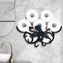 Metal Octopus Paper Holders,Funny Black Animals Paper Storage Holders Stand for Indoor Bathrooms Kitchen,Novelty Wall Mounted Toilet Rolls Storage Fit 8 Rolls,Practical and Convenient