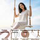 Hanging Wooden Swing for Adults, 500LBS Capacity, Adjustable Hemp Rope, Indoor/Outdoor Hanging Swing Set, Perfect for Patio, Yard, Ceiling, Includes Complete Mounting Hardware