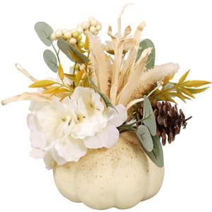 Artificial Pumpkin with Flowers Fake Pumpkins Model Fall Pumpkin Centerpiece for Porch, White 21cmx18cm