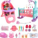 deAO Black Baby Doll Set - Mobile, High Chair, Stroller & Feeding Accessories - 21 Piece Play Set (Doll Included)