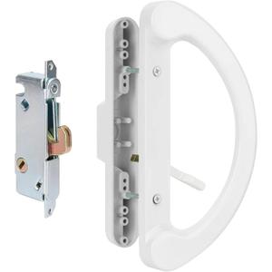 HILLMASTER Patio Door Handle Set with Mortise Lock 45 for Replacement Mortise Style Reversible Design Non-keyed Sliding Patio Glass Door Handles, Fits 3-15/16 Screw Hole Spacing White Finish