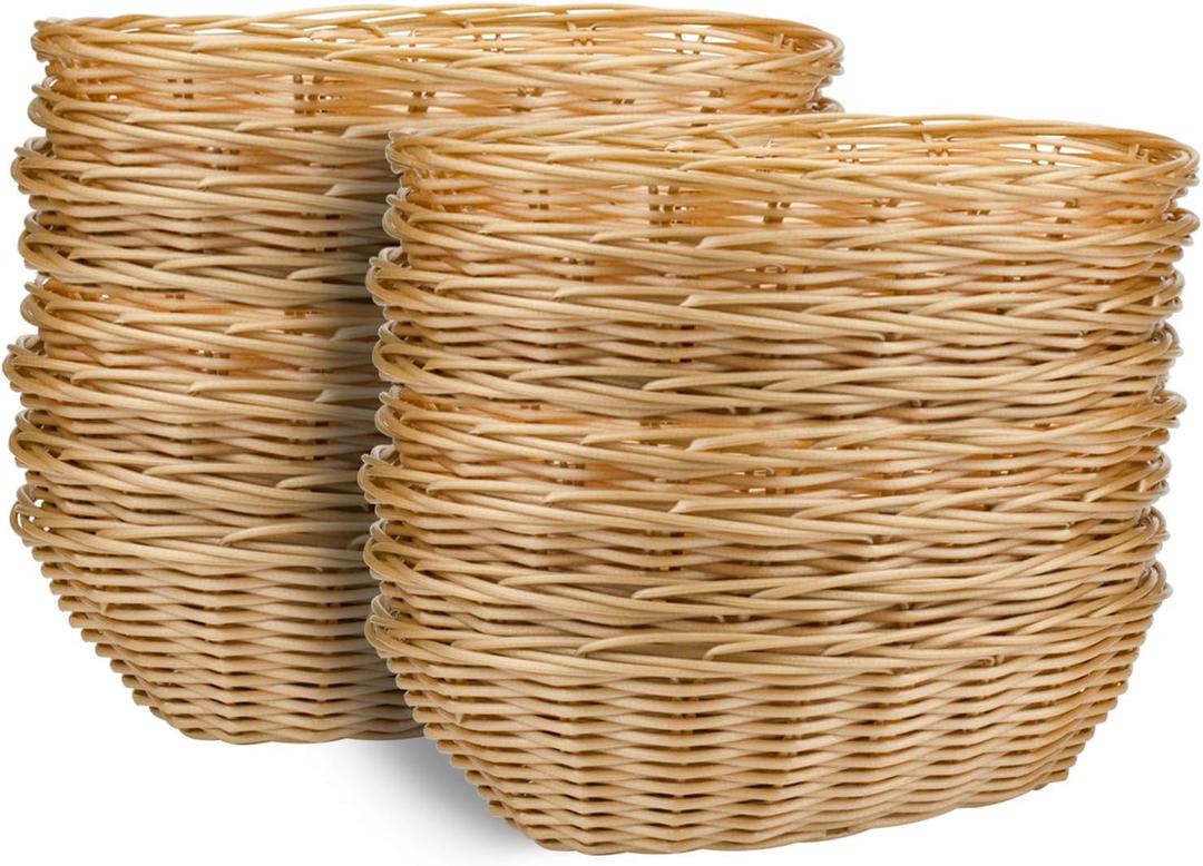 Yesland 16 Pack Plastic Oval Baskets, Food Storage & Fruit Basket, 8-3/4 x 6-1/4 x 2-3/4 Inches Basket Bin for Kitchen, Restaurant, Centerpiece Display (Brown)