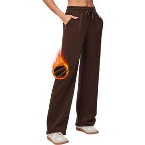 Heathyoga Fleece Lined Wide Leg Sweatpants Women Baggy High Waisted Flare Sweat Pants for Women Joggers with Pockets (Brown)