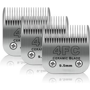 3 Pack 4FC Detachable Pet Dog Grooming Ceramic Blades,Compatible with Andis,Oster A5,Wahl KM-10 Series,Size 4FC Blade 3/8-Inch 9.5MM Cut Length (Silver)
