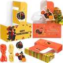 TaoBary 30 Set Thanksgiving 2 Cup Drink Carrier with Handle Portable Foldable Tray Drink Holder Yellow Orange Disposable Cardboard Coffee Cup Holder with Pumpkin Maple Leaf Cards, Thanksgiving Gifts
